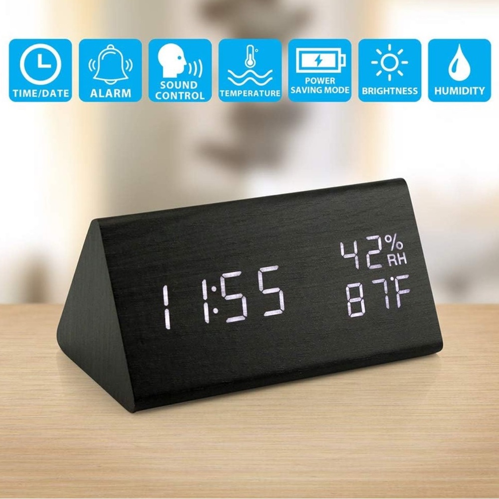 Black Digital LED Multi Function Alarm Clock-Temperature and Humidity Display - Picture 7 of 9